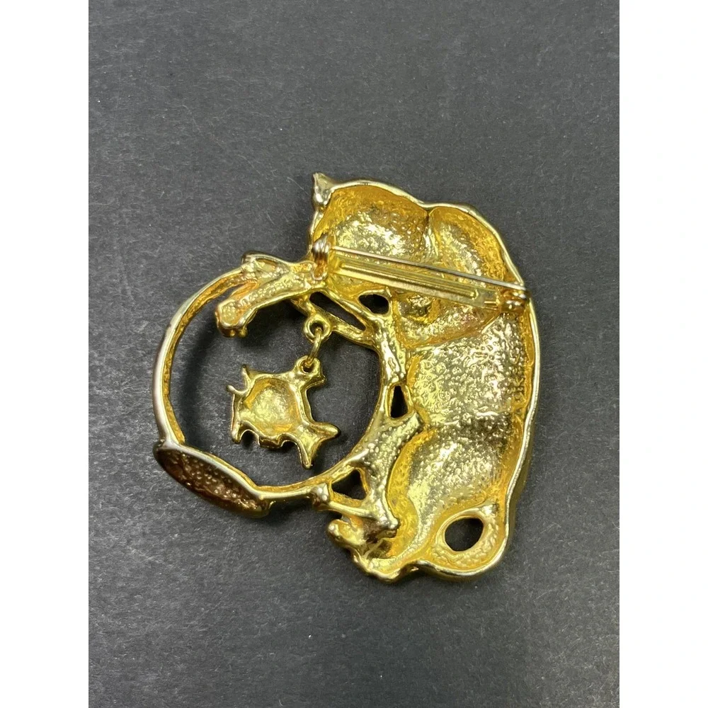 Vintage JJ Jonette Jewelry Cat with Paw in Fish Bowl Gold Tone Pin Brooch